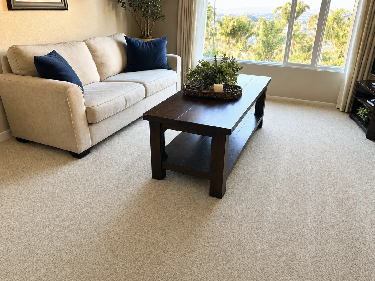 Living room carpet, red wine stain after cleaning