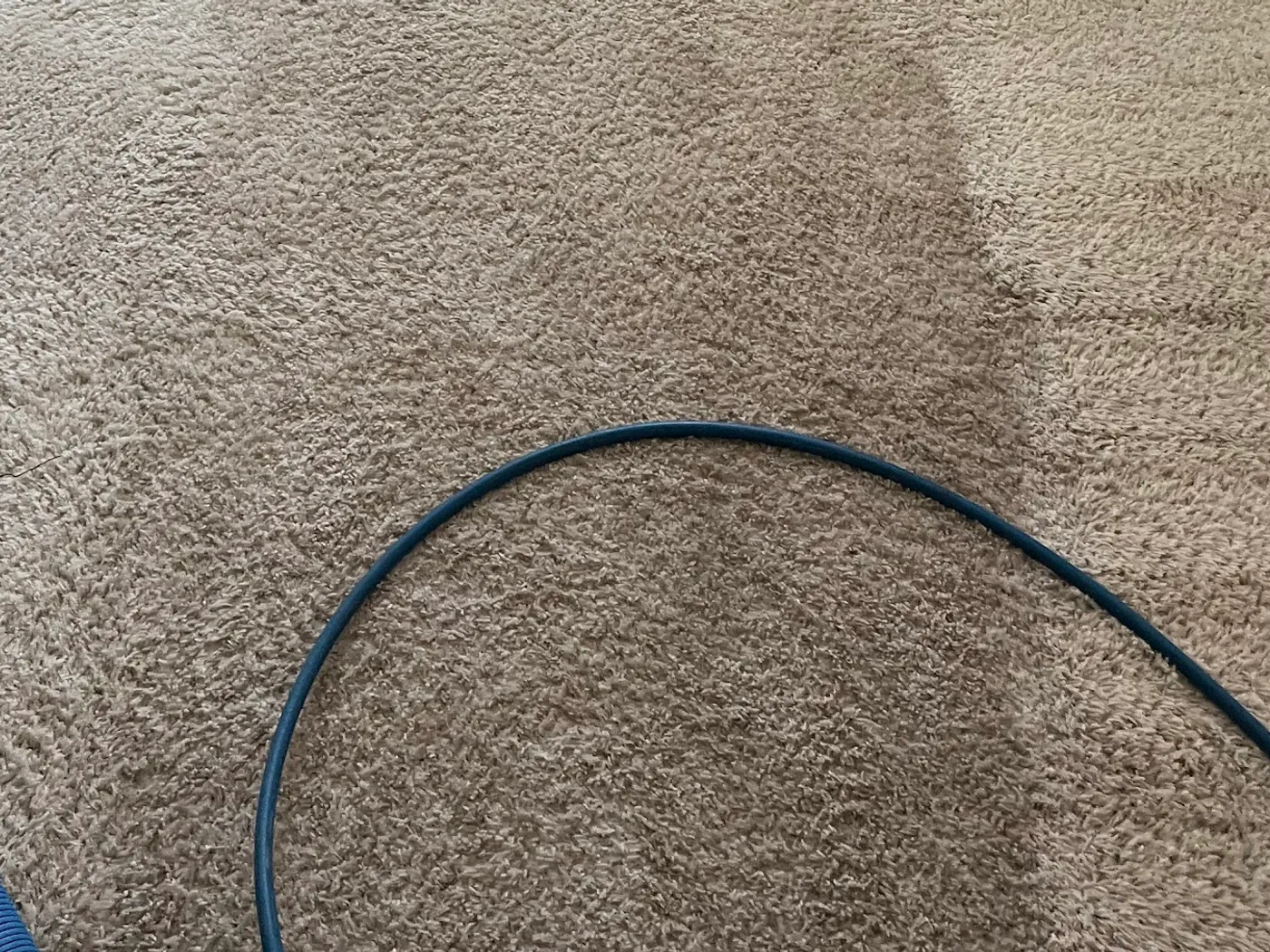 Home office carpet, traffic soil beside a cleaned pass before cleaning