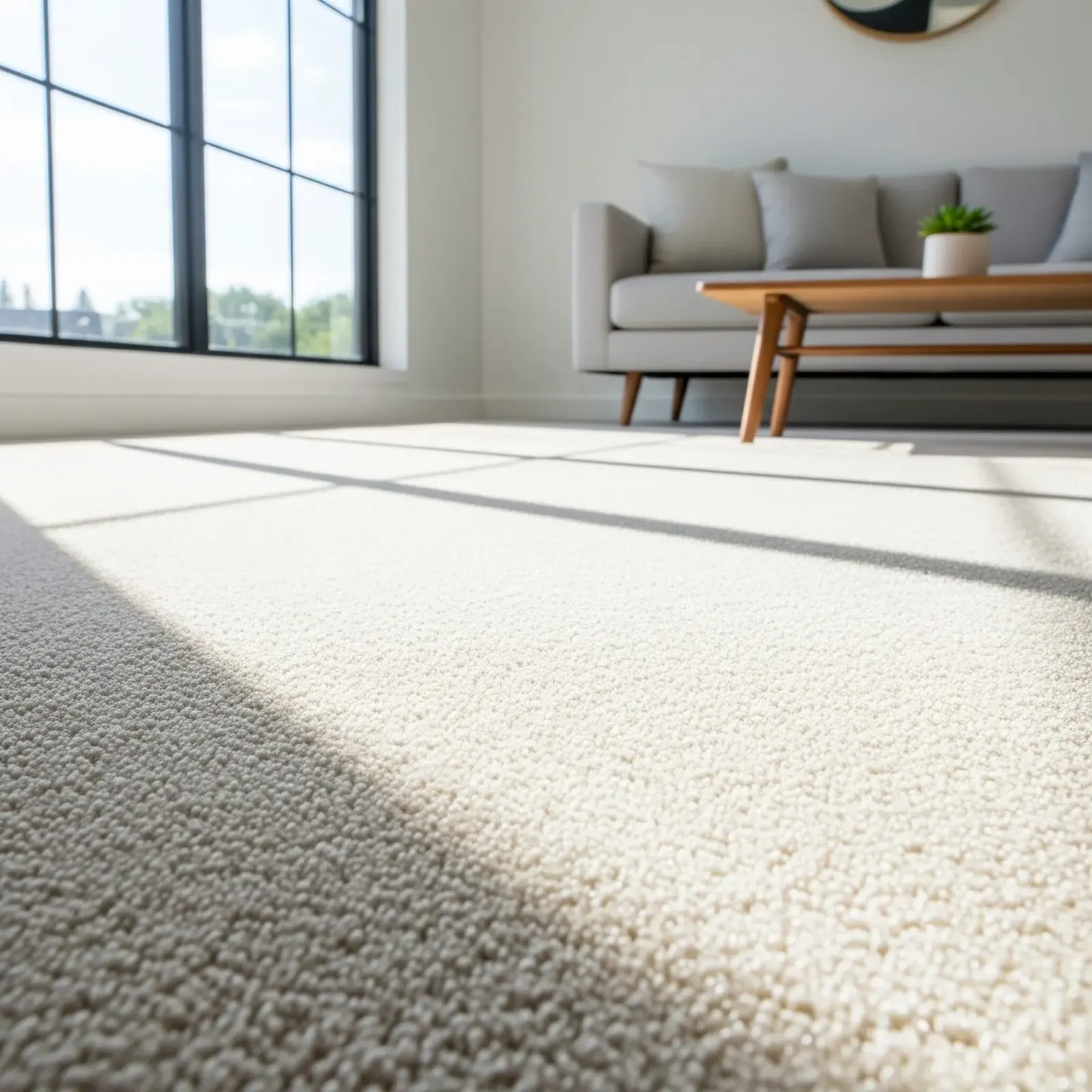 Family relaxing on a freshly cleaned carpet