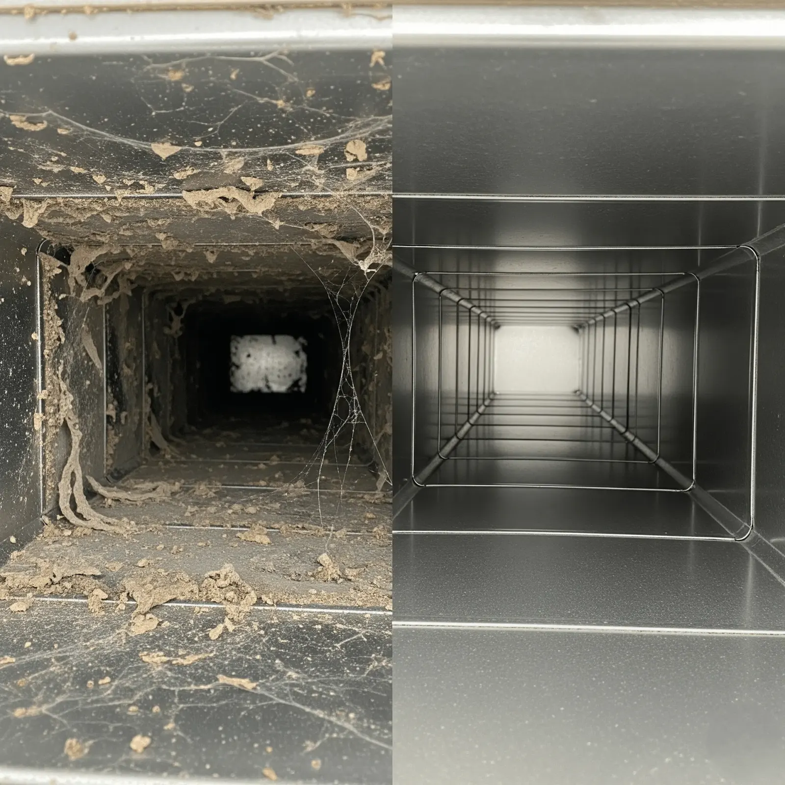 Air duct before and after HEPA cleaning