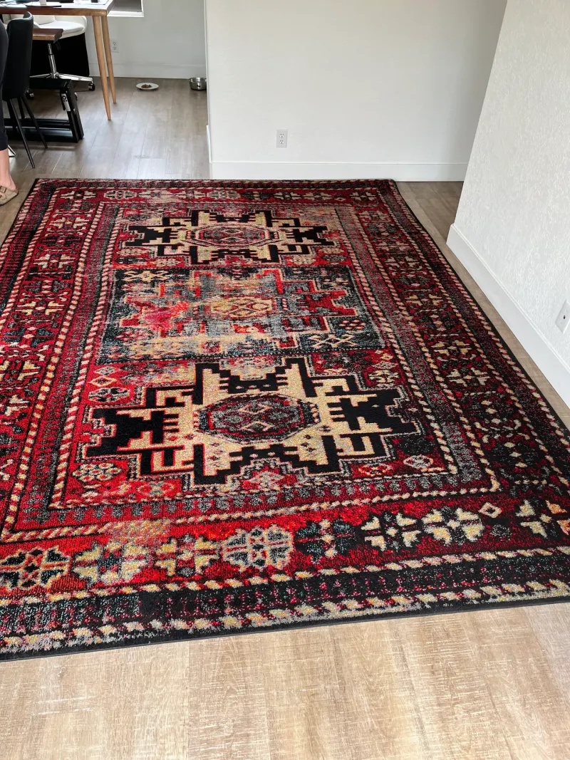 Oriental rug cleaned and laid in a living room