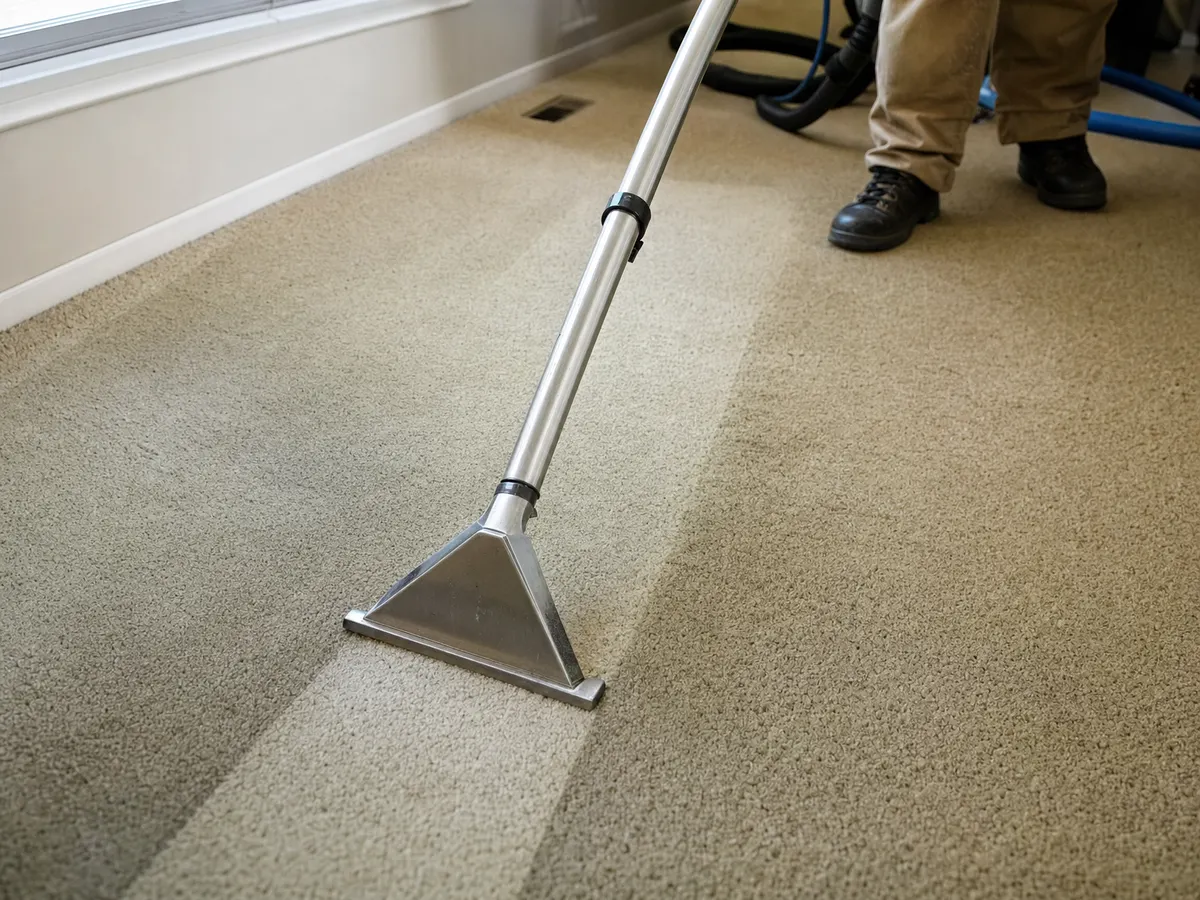 Hot-water extraction wand leaving a clean stripe on carpet